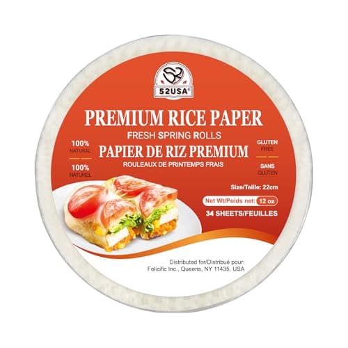 52USA Rice Paper, 1 Pack, Rice Paper Wrappers, Fresh Spring Roll Wrappers & Dumplings-34 Sheets, Gluten-Free Wonton Wrappers, Vegan, Low Carb, Vietnamese Rice Wraps (Round, 22cm) - Image 1