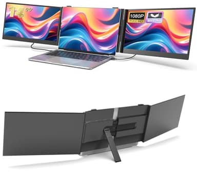 14" Triple Laptop Screen Extender, 1080P FHD IPS Ultra-Slim Portable Dual Monitor for Laptop, USB C HDMI Plug-Play Monitor Extender for Triple Display for MacOS/Windows, Fits 13-17.3" Laptops - Image 1