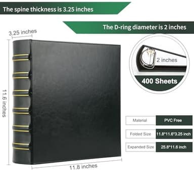 LETVPVOW Vintage Hardback 3 Ring Binder 2 Inch, Professional Leather Binders 2 Inch D Ring, Holds 400 Sheets Capacity 2 Pack - Dark Green - Image 2