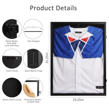 IHEIPYE Jersey Frame Display Case Black Lock-2Pack,Large Shadow Box Lockable with 98% UV Protection Acrylic and Hanger for Baseball Basketball Football Soccer Hockey 2XL Sport Jersey Shirt - Image 4