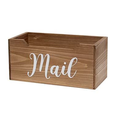 Elegant Designs HG2010-NMW Rustic Farmhouse Wooden Tabletop Decorative Script Word Mail Organizer Box, Letter Holder Office-Accessories-and-décor, Natural Wood/White - Image 1