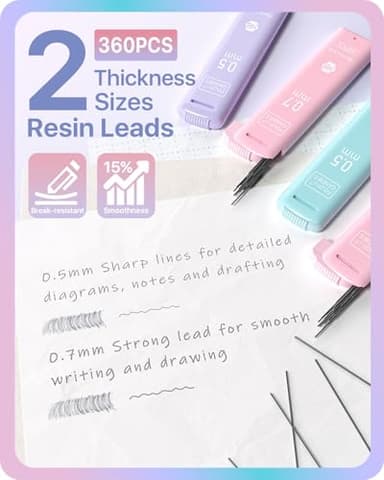 Four Candies Cute Mechanical Pencil Set, 6PCS Pencils 0.5 mm & 0.7mm with 360PCS Lead Refills, Pastel Erasers, Case for School Supplies - Image 5
