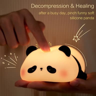 YR YRHH-PET Panda Cute Night Light, LED Panda Lamp, Dimmable Novelty Animal Light, Food Grade Silicone Squishy Nightlight, Light Up Desk Decor for Bedroom College Dorm, Boys Girls Cute Pandas Gifts - Image 5