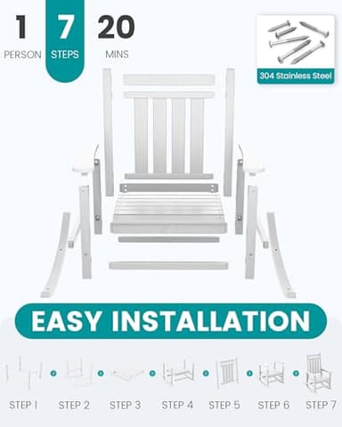 SERWALL Oversized Outdoor Rocking Chair, HDPE Rocker with Cushion, Patio Rocking Chairs for Porch, White Chair+Beige Cushion - Image 7