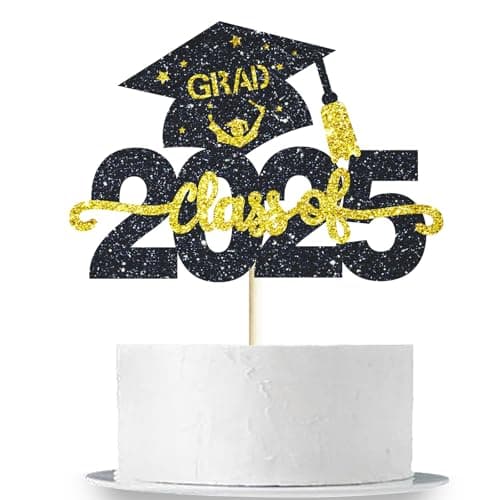 Class of 2025 Cake Topper Black Glittery 2025 Graduation Party Cake Decor Congrats Grad/We are So Proud of You/Happy Graduation 2025 Graduate Party Cake Supplies Decorations - Image 1