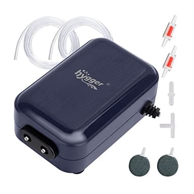 hygger Aquarium Air Pump, Adjustable Oxygen Pump, Silent Powerful Aerator Pump 2W/3W/4.5W/6W/ 2 Air Outlets Ultra for Up to 100 Gallon Tank (6W) with Accessories - Image 1