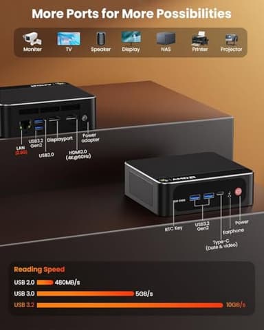 Beelink Mini PC SER5 Pro, AMD Ryzen 7 5825U (Up to 4.5GHz), 16GB DDR4 RAM 500GB SSD, Radeon 8CUs Graphics, WiFi 6/ BT5.2/ DP+USB-C+HDMI 4K Triple Display/ USB3.2/2.5G LAN Home/Office Desktop Computer - Image 7