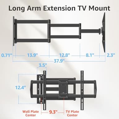 MOUNTUP 37.9" Long Arm TV Wall Mount for Most 42-75 Inch TVs, Full Motion Corner Wall Mount TV Bracket with Extension & Tilt & Swivel Articulating Arm, Max VESA 600x400mm and Up to 99 lbs, MU0047-L - Image 8