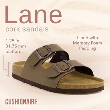 CUSHIONAIRE Lane Cork Footbed Sandals for Women – Comfortable Double Buckle Slip-On with Genuine Suede Footbed & Arch Support Slides for Women Footwear, BROWN 10 - Image 2