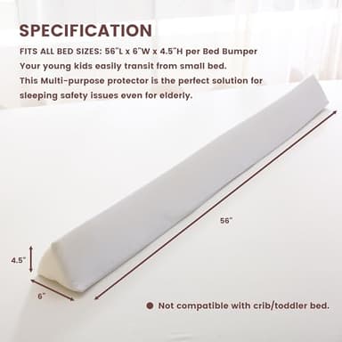 fond + found 2 Pack Bed Rail Bumpers Foam Safety Bed Rail for Kids Toddlers, Non-Slip Bed Bumper Washable Cover for Twin, Queen, King Beds - Image 3