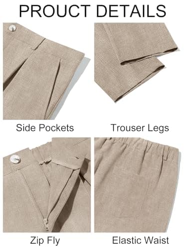 Runcati Mens Casual Pants Elastic Waist Lightweight Loose Fit Pleated Slacks Summer Beach Yoga Trousers Dark Khaki - Image 5