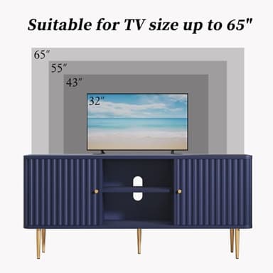 ARTPOWER 55” Fluted TV Stand, Mid Century Modern Blue TV Stand for 55/60/65 inch TV, Entertainment Center with Storage, Television Stands, TV Console, Media Console for Living Room, Bedroom (Blue) - Image 3