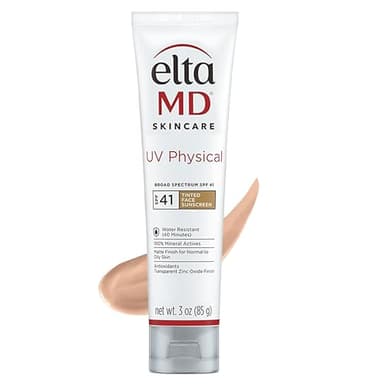 EltaMD UV Physical Tinted Mineral Sunscreen for Face SPF 41, 100% Mineral Actives Tinted Face Lotion, Water Resistant, Paraben-Free, Transparent Zinc Oxide Finish, Facial Travel Size Sunscreen 3 oz - Image 1