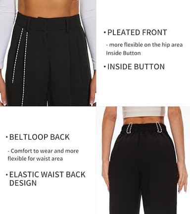 KICZOY Women's Wide Leg High Waist Pants Loose Fit Back Elastic Waist Pleated Front Trousers for Work Casual Khaki - Image 3