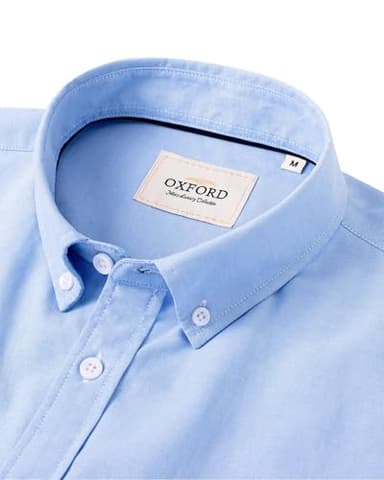 Alimens & Gentle Mens Short Sleeve Oxford Shirt Regular Fit Button Down Collar Shirts with Pocket Light Blue - Image 2