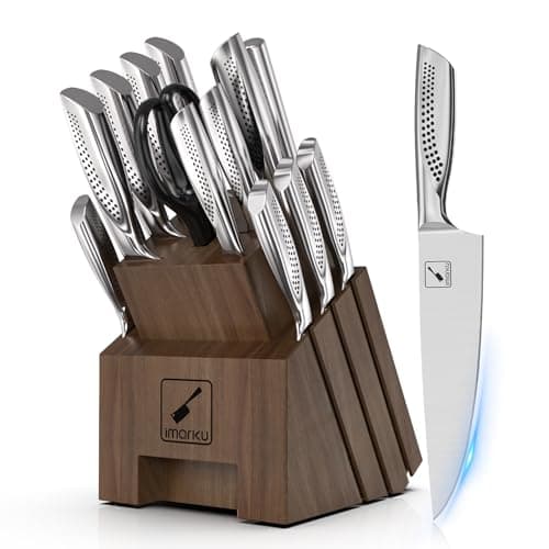 imarku Knife Set, 16PCS High Carbon Stainless Steel Kitchen Knife Sets with Block Ultra Sharp Knife Block Set, Japanese Knife Set with Dotted Non-slip Ergonomic Handle, Dark Brown, Best gifts - Image 1