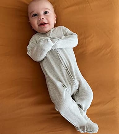 Aablexema Baby Footie Pajamas with Mitten Cuffs, Double Zipper Infant Cotton clothes Sleeper Pjs, Footed Sleep Play (0-3m, Ivory & Grey & Blue) - Image 7