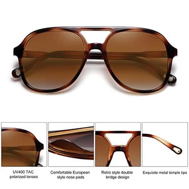 SOJOS Retro Polarized Aviator Sunglasses Womens Mens Classic 70s Vintage Trendy Square Aviators SJ2174, Amber Brown Tortoise/Brown - Image 5