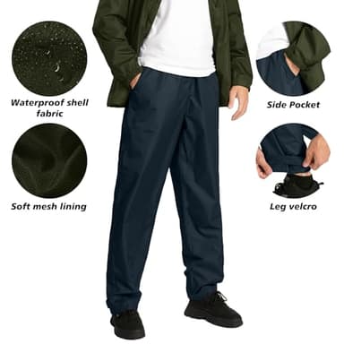SWISSWELL Men's Waterproof Golf Rain Suit Rain Gear Jacket and Pant Outdoor Lightweight Hooded Raincoat Army Green Jacket Navy Pants L - Image 5