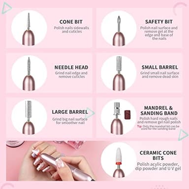 SAVILAND Acrylic Electric Nail Drill : Exclusive Love Series Portable Efile Nail Drill Machine Professional Complete Drill Bits for Remove Acrylic Nails Manicure & Toenails Nail Care Home Salon DIY - Image 5