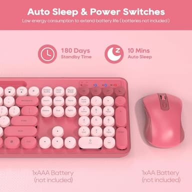 Wireless Keyboard and Mouse Combo, Retro Round Keycaps, Cute Full-Size Typewriter Keyboard with Phone Holder, Sleep Mode, Click Soft, 2.4GHz Cordless Connection for Windows/PC/Laptop (Pink-Colorful) - Image 5