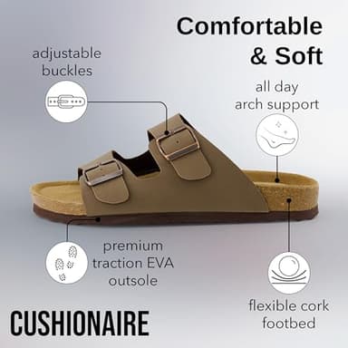 CUSHIONAIRE Lane Cork Footbed Mens Sandals, Adjustable Buckle Comfort Slides for Men, Genuine Leather Insole Summer Sandals Men Footwear, BROWN 11 - Image 4