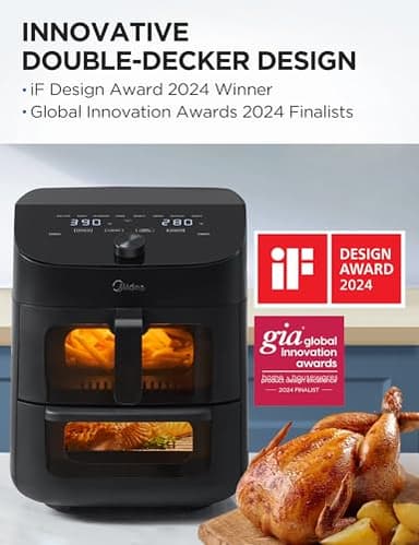 Midea Dual Basket Air Fryer Oven 11 Quart 8 in 1 Functions, Clear Window, Smart Sync Finish, Works with Alexa, Wi-Fi Connectivity, 50+ App Recipes for family meals, Bake, Roast, Grill, Broil, Toast - Image 2