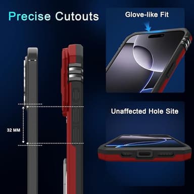 DEERLAMN Case for iPhone 16 Pro Max with Slide Camera Cover+Screen Protector (1 Pack), Rotated Ring Kickstand Military Grade Shockproof Protective Cover-Red - Image 6