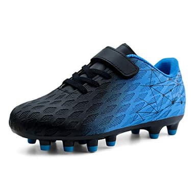brooman Kids Firm Ground Soccer Cleats Boys Girls Athletic Outdoor Football Shoes(3,Black Blue) - Image 1