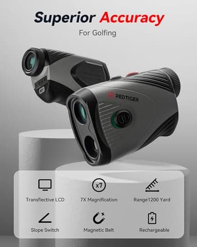 REDTIGER Golf Rangefinder, 7X Magnification 1200 Yards Laser Range Finder with Slope, Built-in Magnetic Bracket, Flag Pole Locking Vibration＆Rechargeable, GolfVue Series 1 pro - Image 2