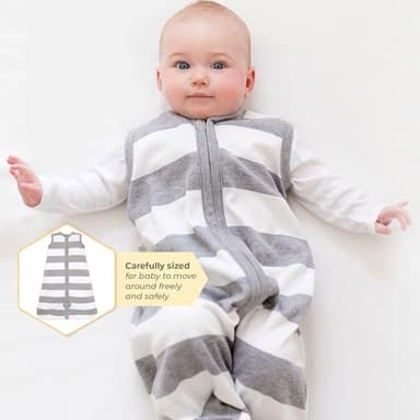 Burt's Bees Baby Baby Beekeeper Wearable Blanket, 100% Organic Cotton, Swaddle Transition Sleeping Bag, Rugby Stripe Heather Grey, Large - Image 4