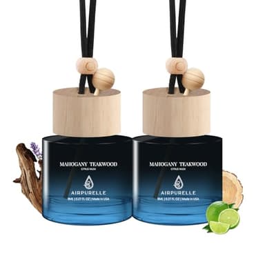 Car Air Freshener Hanging 2 Pack Car Air Fresheners Diffuser - Mahogany Teakwood Fragrance Oil Air Diffuser for Car, 45+ days Long Lasting Fragrance, Two 0.27 FL OZ/8ML Made in USA Car Air Fresheners - Image 1