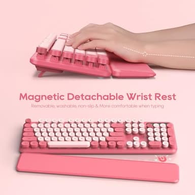 Wireless Keyboard and Mouse Combo - Round Keycaps, Full-Size Retro Typewriter Keyboard with Detachable Wrist Rest, Sleep Mode & Tilt Legs, 2.4GHz Cordless Connection for Mac/Windows/PC (Hot Pink) - Image 2