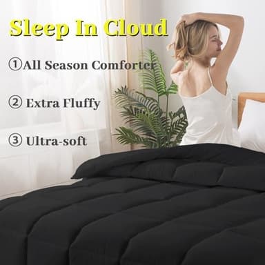 BedTreat Down Alternative Duvet Insert with Corner Tabs, All Season Quilted King Comforter Box-Stitched Black, Machine Washable Microfiber Bedding - Image 6