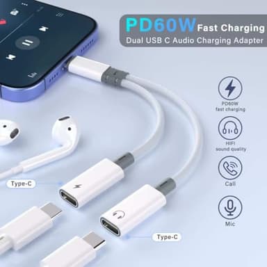 Subynanal USB C to Lightning Headphone Audio Adapter,Lighting to USBC Adaptor with Earphone &Charge,Type to iPhone Converter (Dual C to Headphones Adapter) - Image 4