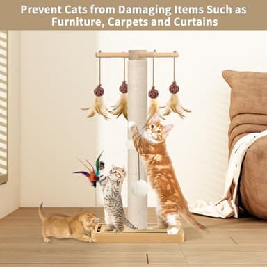 Cat Scratching Post, Sisal, Scratcher Tree Tower for Indoor Cats Adults with Hanging and Ball Track, 2 Mounting Methods Interactive Furniture Toys for Kitten, 25 Inches - Image 6