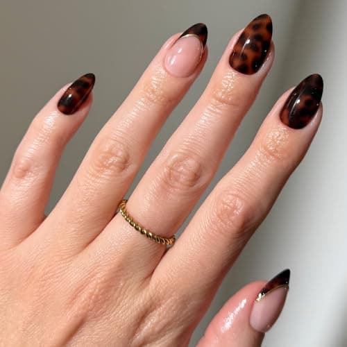 Glamnetic x GLAMZILLA Press On Nails - KILLAZILLA | Short Almond Tortoiseshell Fake Nails with French Tips, Salon Quality | 15 Sizes - 30 Nail Kit with Glue - Image 1