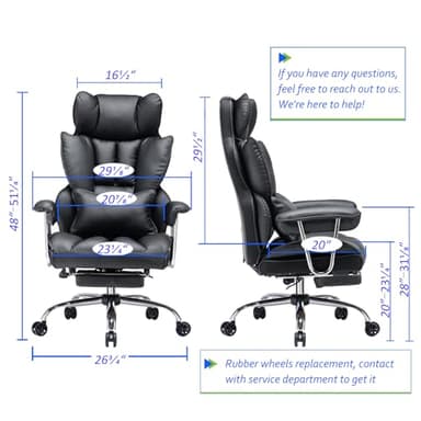 Efomao Desk Office Chair 400LBS, Big and Tall Office Chair, PU Leather Computer Chair, Executive Office Chair with Leg Rest and Lumbar Support, Black Office Chair - Image 3