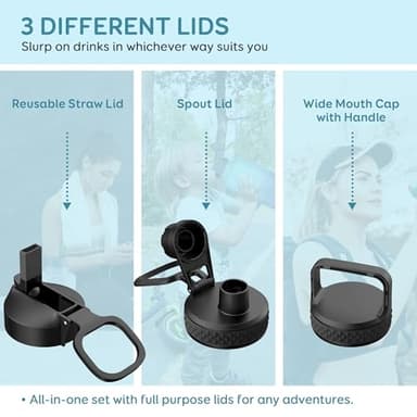 Coolflask 128 oz Gallon Water Bottle Insulated with Straw&3 Lids, Water Jug Large Stainless Steel Metal Vacuum Wide Mouth for Sports, Gym or Office, Non-BPA Keep Cold 48H Hot 24H, Samurai Cyan - Image 6