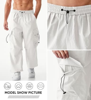JMIERR Men's Casual Lounge Travel Parachute Pants Wide Leg Trousers Beam Feet Harem Baggy Sweatpants Cargo Pants for Fall Essentials Clothes Trendy Street Wear,L,Snow White - Image 3