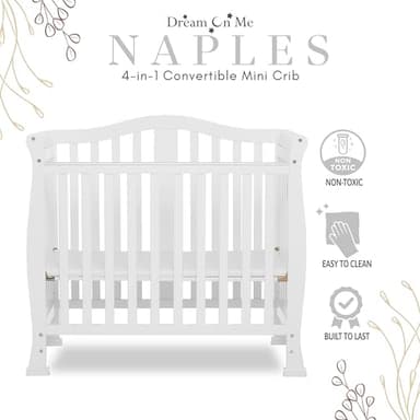 Dream On Me Addison 4-In-1 Convertible Mini Crib In White, Greenguard Gold Certified, Non-Toxic Finishes, Built Of New Zealand Pinewood, Comes With 1” Mattress Pad - Image 5