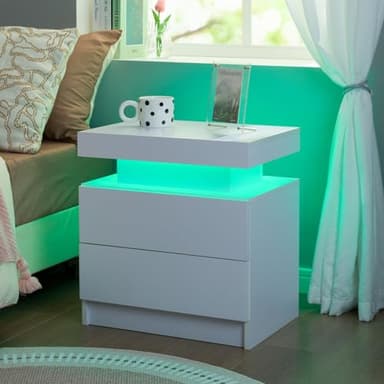 i-aplus Nightstand Set of 2 LED Nightstand with 2 Drawers,Night Stand Set 2 with LED Light,Bedside Table with Drawers for Bedroom,White - Image 4