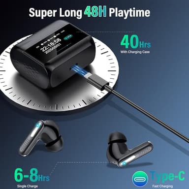 ZYHKON Wireless Earbuds, Bluetooth 5.4 Headphones with Multifunction Touch Screen, 48H Deep Bass Stereo Ear Buds, 5 EQ Modes, ANC/ENC Noise Cancelling, Transparency Mode, IPX7 Bluetooth Earbuds, Black - Image 6