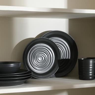 Stone Lain Orbit 12-Piece Dinnerware Set Stoneware, Charcoal - Image 5