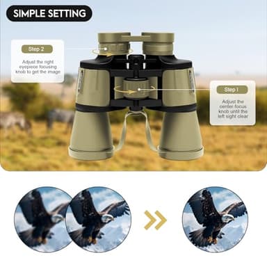 20x50 Binoculars for Adults,BAK4&FMC Lense,Focus Adjustment &Lens Protection for Long-Distance Viewing,Compact Lightweight Gift for Bird Watching, Hunting, Traveling, and Outdoor Activities - Image 3