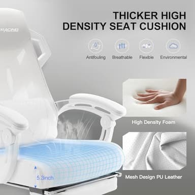 GTRACING Gaming Chair, Computer Chair with Mesh Back, Ergonomic Game Chair with Footrest, Reclining Game Chair with Adjustable Headrest and Lumbar Support for Gaming and Office (White) - Image 7