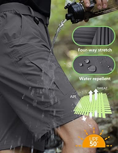 Shallowlulu Mens Cargo Hiking Shorts Water Resistant Quick Dry Lightweight Breathable Tactical Shorts with Nylon Belt(Dark Grey 38W/12L) - Image 3