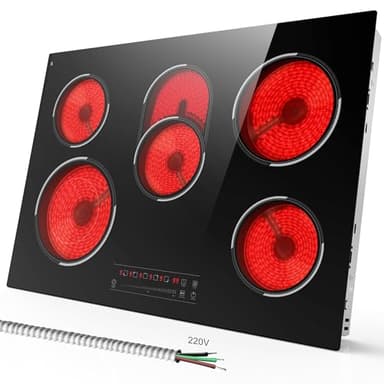 Traenvir 5 Burner Electric Cooktop, 30 Inch 8400W Built-in Electric Stovetop, Glass Ceramic Cooktop with Expanded Zone, Slide Touch Control, Child Lock, Timer, Pause, 220V - 240V Hard Wire, No Plug - Image 1