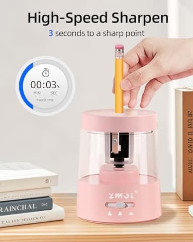 ZMOL Electric Pencil Sharpener,Portable Small Battery Powered Pencil Sharpeners for Kids,Electric Pencil Sharpener Battery Operated,Suitable for No.2/Colored Pencils(6-8mm) Pink - Image 5