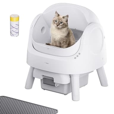 Open-Top Self Cleaning Cat Litter Box, Automatic Cat Litter Box for Multiple Cats with Trash Bags and Litter Mat Included, White - Image 1